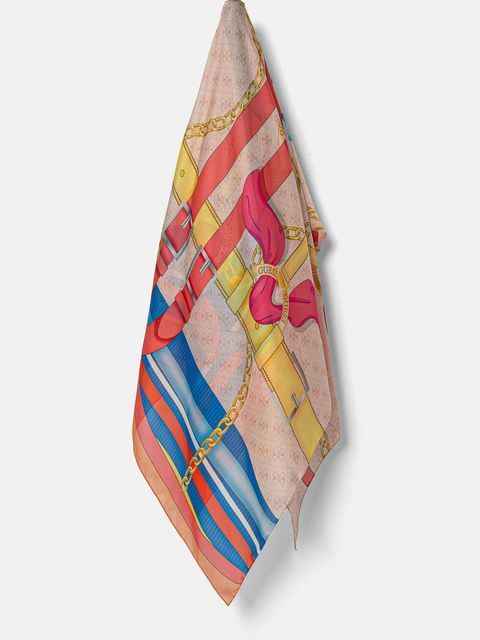 Guess chusta jedwabna FOULARD kolor pomarańczowy wzorzysta AW5270 SIL12