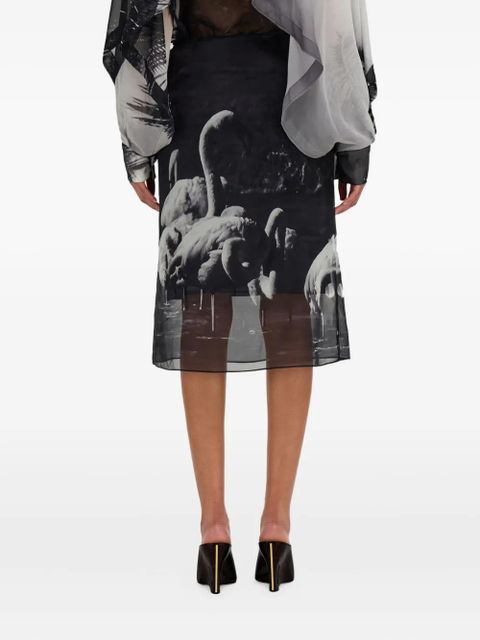 Ferragamo flamingo-print georgette midi skirt - Grey