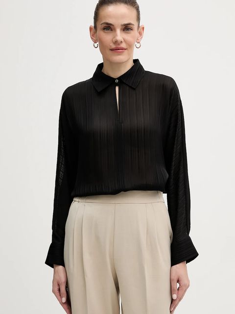 Sisley koszula damska kolor czarny relaxed z kołnierzykiem klasycznym 5FGXLQ0A6 - zdjęcie produktu nr 1