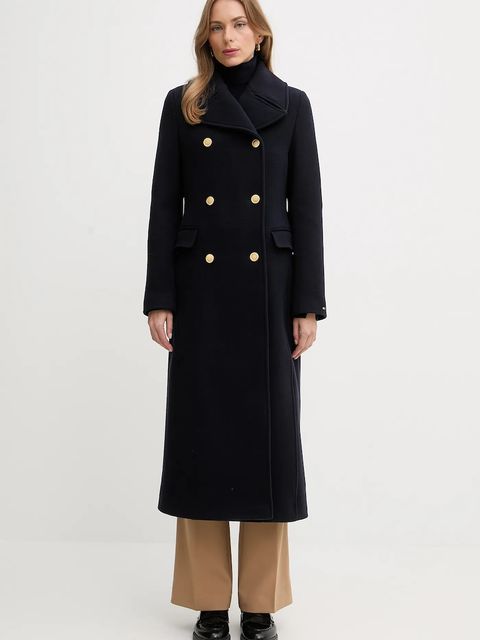 Tommy Hilfiger płaszcz z dodatkiem wełny kolor granatowy WW0WW48415 - zdjęcie produktu nr 1