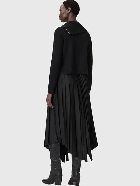 AllSaints sukienka z dodatkiem alpaki kolor czarny maxi prosta W193DD