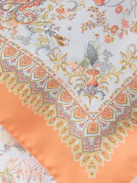 ETRO flora-fauna motif silk scarf - White - zdjęcie produktu nr 2