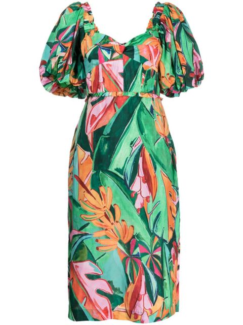 FARM Rio floral-print puff-sleeve midi dress - Multicolour - zdjęcie produktu nr 1