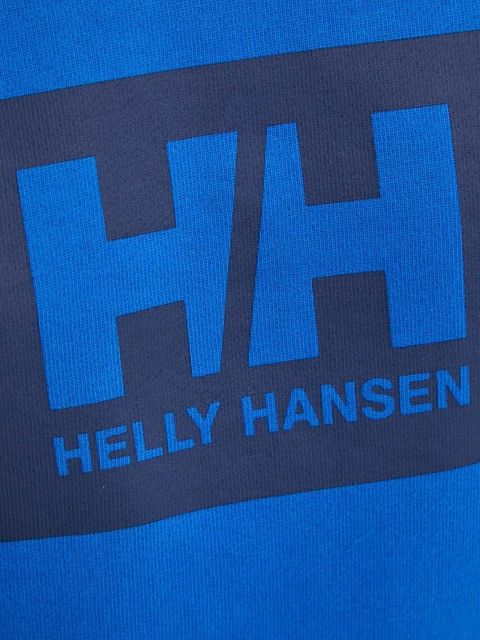 Helly Hansen bluza bawełniana kolor niebieski z kapturem z nadrukiem 53289