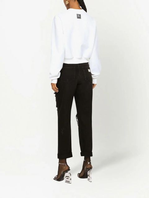 Dolce & Gabbana logo-embroidered cropped sweatshirt - White