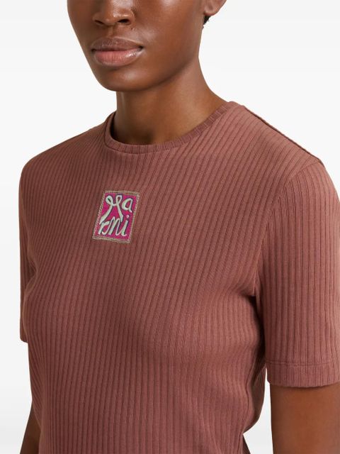 Marni ribbed embroidered logo T-shirt - Brown