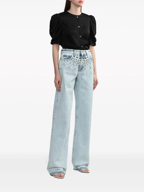 Alessandra Rich puff-sleeve collarless shirt - Black - zdjęcie produktu nr 2