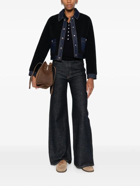 Maje denim-trim shearling jacket - Blue - zdjęcie produktu nr 2