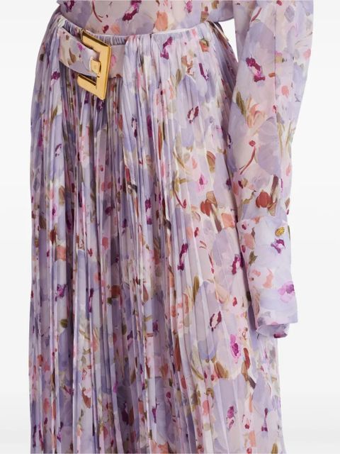Balmain flower-print pleated skirt - Purple