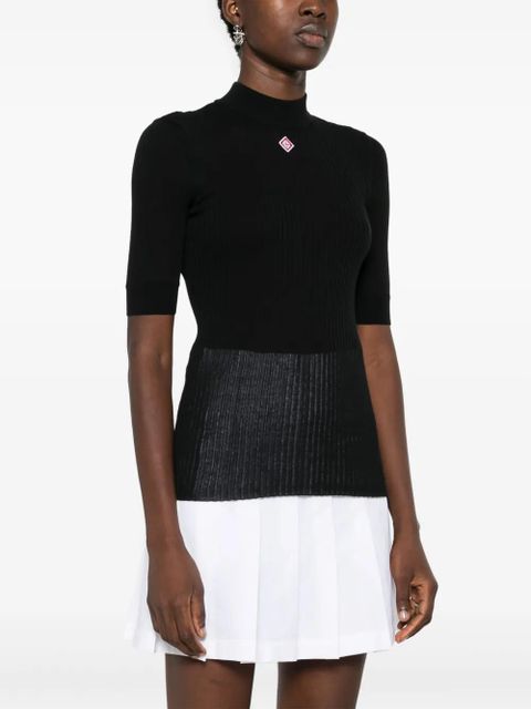 Casablanca logo-patch ribbed top - Black