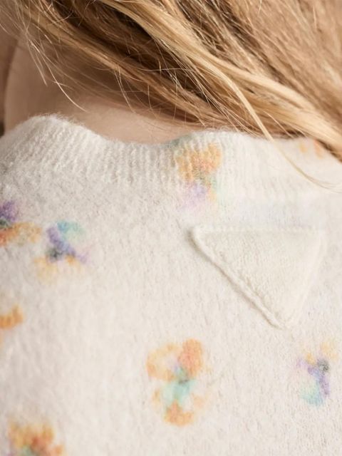 Prada floral-pattern wool T-shirt - Neutrals