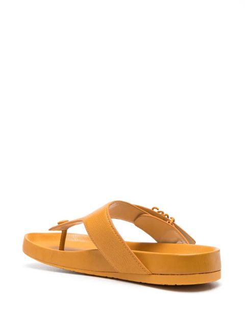 LOEWE logo-plaque leather flip flops - Yellow