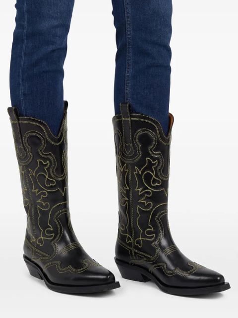 GANNI 45mm western leather boots - Black