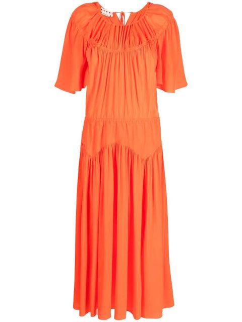Marni gathered-detailing silk midi dress - Orange - zdjęcie produktu nr 1