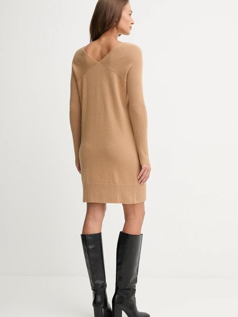 United Colors of Benetton sukienka z dodatkiem wełny kolor beżowy mini prosta 1044DV02C