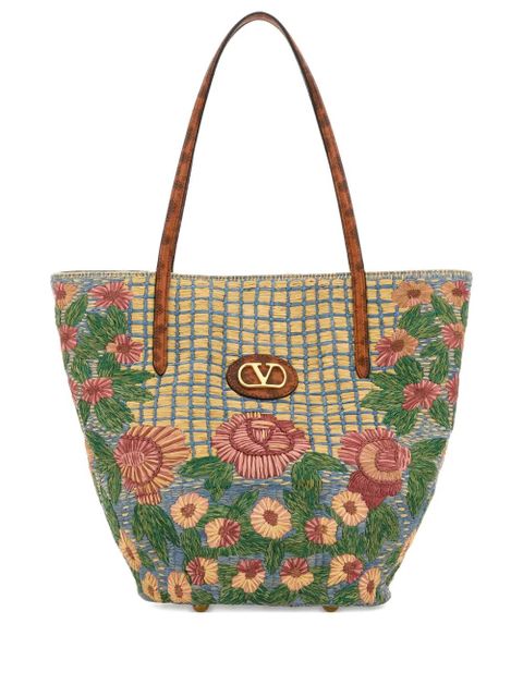 Valentino Garavani raffia signature-logo tote bag - Blue - zdjęcie produktu nr 1