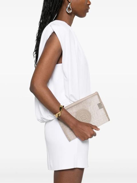 FENDI logo-patch clutch bag - Neutrals