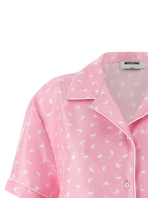 Moschino goose-print silk shirt - Pink