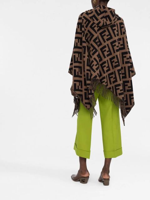 FENDI FF-jacquard cashmere poncho - Brown