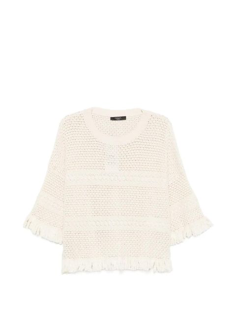 Weekend Max Mara Palato fringe-trimmed crochet-knit sweater - Neutrals - zdjęcie produktu nr 1