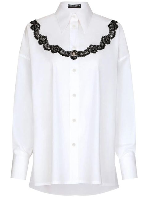 Dolce & Gabbana lace-insert poplin shirt - White - zdjęcie produktu nr 1
