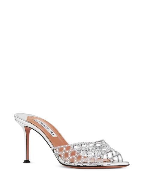 Aquazzura 75mm crystal-embellished lattice mules - Grey - zdjęcie produktu nr 2