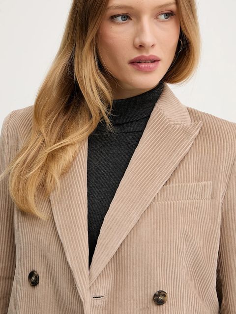 Weekend Max Mara marynarka sztruksowa KATANGA kolor beżowy dwurzędowa gładka 2525046062600