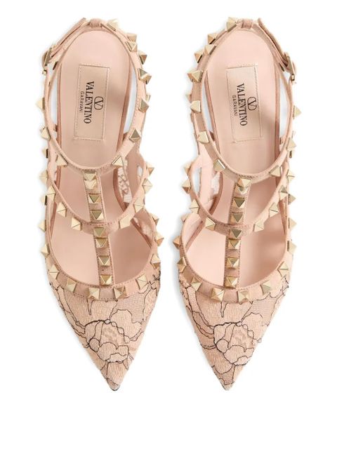 Valentino Garavani 100mm Rockstud Lace strap pumps - Neutrals