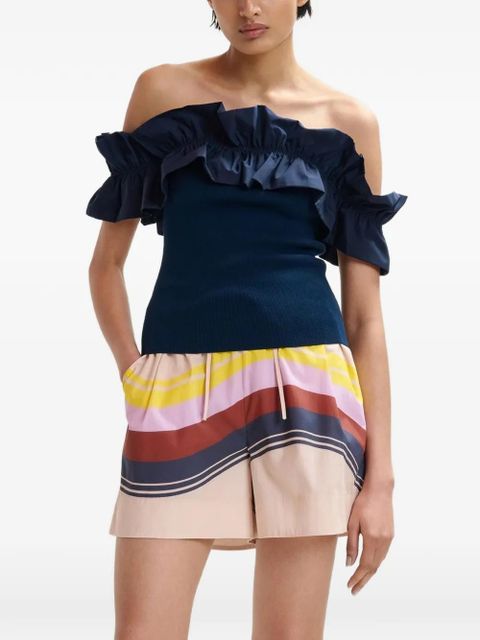 Essentiel Antwerp ruffled-neck off-shoulder top - Blue