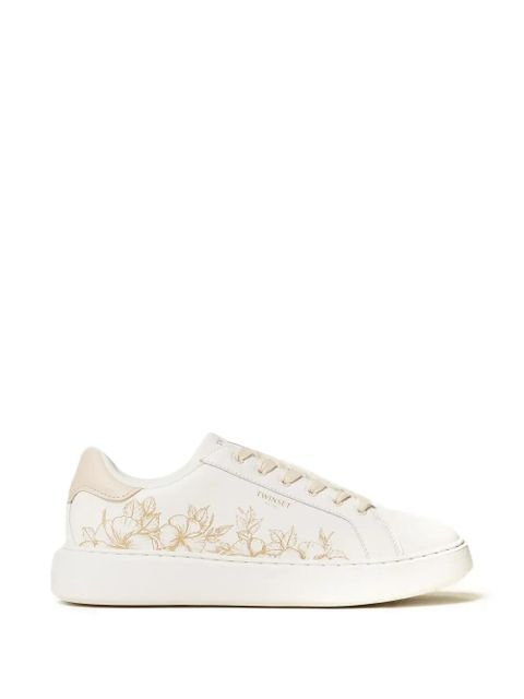 TWINSET floral-embroidery lace-up leather sneakers - White - zdjęcie produktu nr 1