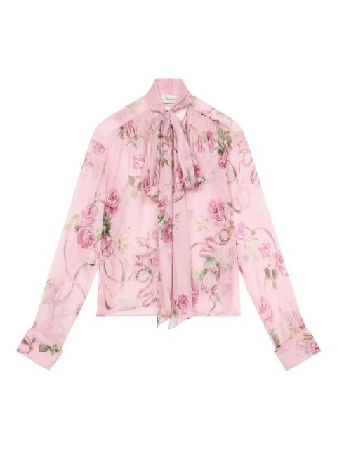 Blumarine floral-print tie-neck blouse - Pink - zdjęcie produktu nr 1