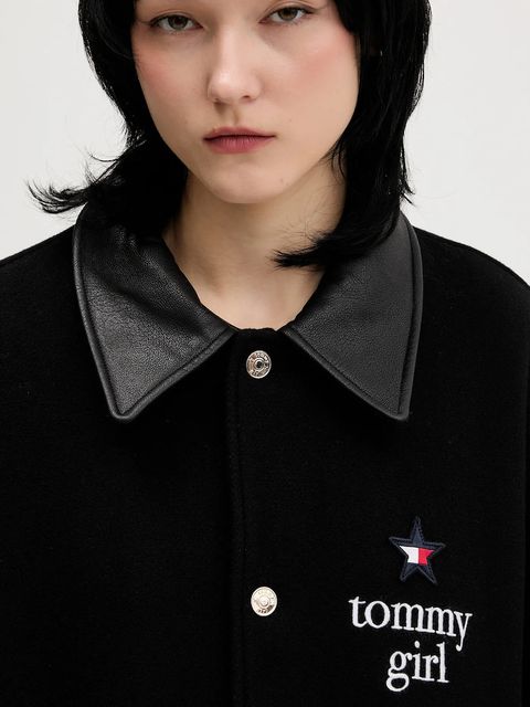Tommy Jeans kurtka z dodatkiem wełny kolor czarny przejściowa DN0DN00093