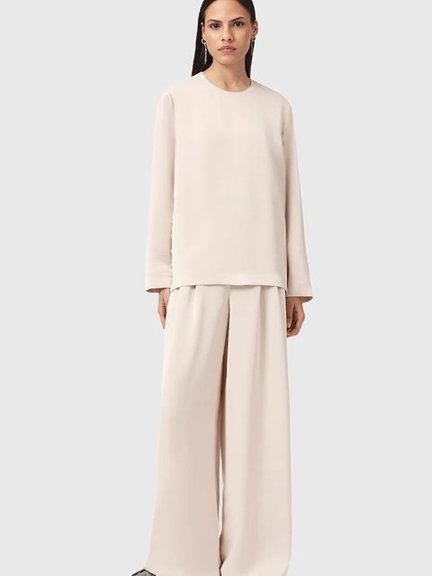 AllSaints spodnie LEANNE damskie kolor biały szerokie medium waist W015TD - zdjęcie produktu nr 1