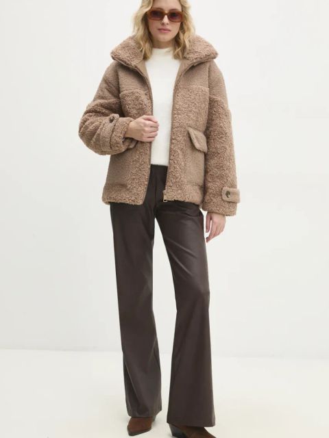 Answear.LAB kurtka damska kolor beżowy przejściowa oversize