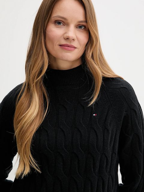 Tommy Hilfiger sweter wełniany damski kolor czarny lekki z golfem WW0WW46791 - zdjęcie produktu nr 2