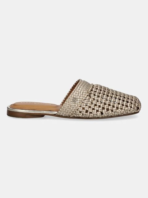 Tommy Hilfiger klapki CROCHET METALLIC LEATHER MULE damskie kolor złoty FW0FW08606