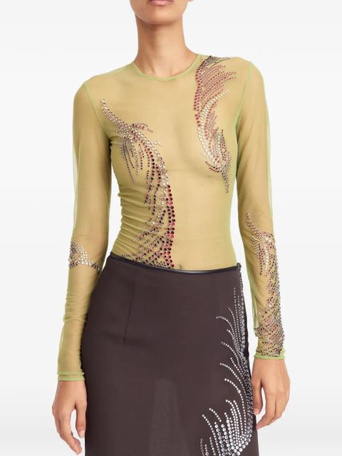16Arlington Darwin mesh embellished top - Brown