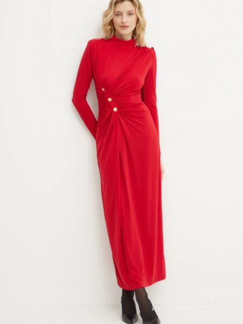 Answear.LAB sukienka kolor czerwony maxi dopasowana