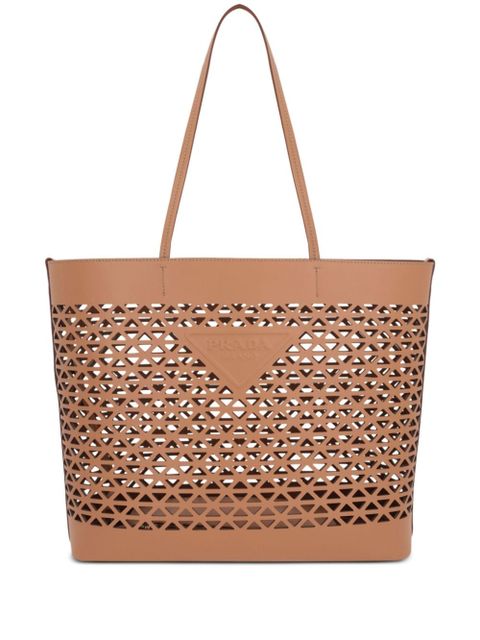 Prada logo-perforated tote bag - Neutrals - zdjęcie produktu nr 1