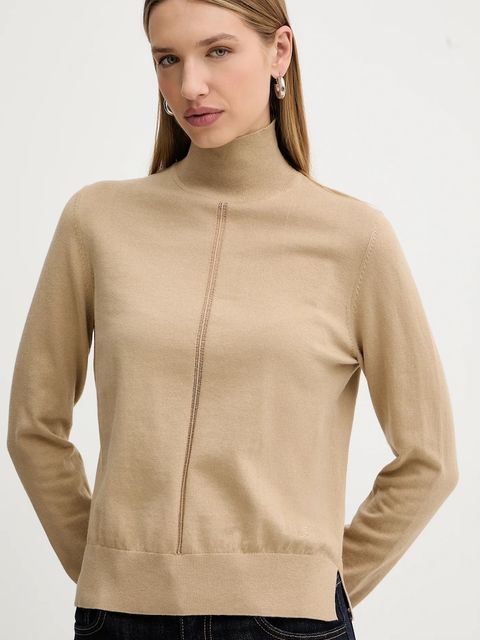 BOSS Orange sweter z dodatkiem wełny damski kolor beżowy lekki z półgolfem 50551356 - zdjęcie produktu nr 2