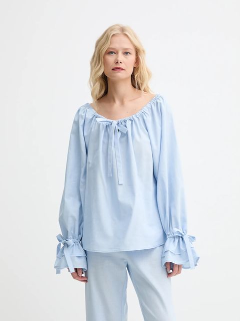 The Sleeper bluzka lniana damska kolor niebieski gładka CHBL06P010N