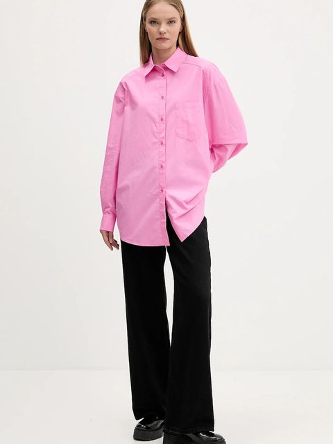 Desigual koszula bawełniana GIRLS damska kolor różowy relaxed z kołnierzykiem klasycznym 25WWCW16