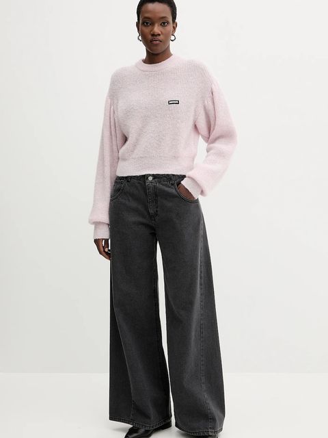 Rotate sweter z wełną damski kolor różowy lekki 114278191