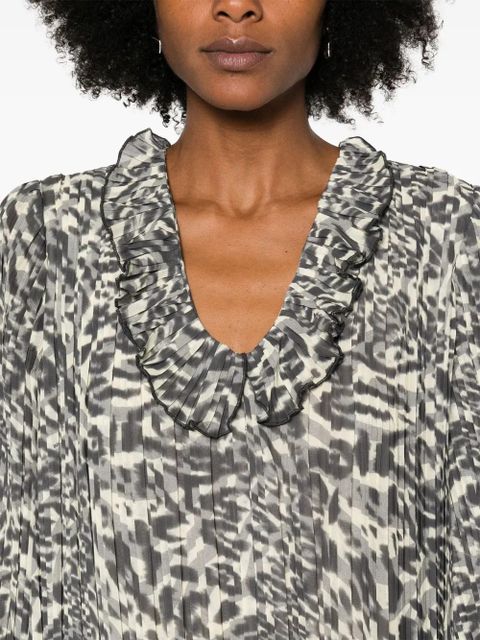 GANNI printed pleated mini dress - Black