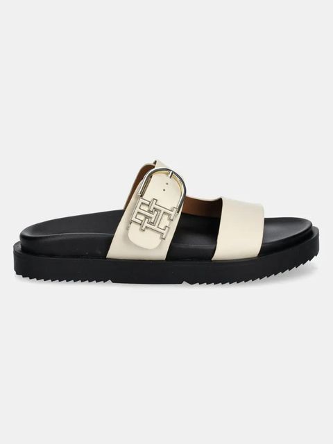 Tommy Hilfiger klapki skórzane LEATHER SPORTY MULE damskie kolor beżowy FW0FW08512