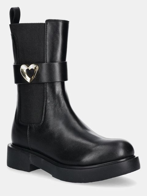 Love Moschino botki skórzane damskie kolor czarny na płaskim obcasie JA24044G1NIA0000 - zdjęcie produktu nr 1