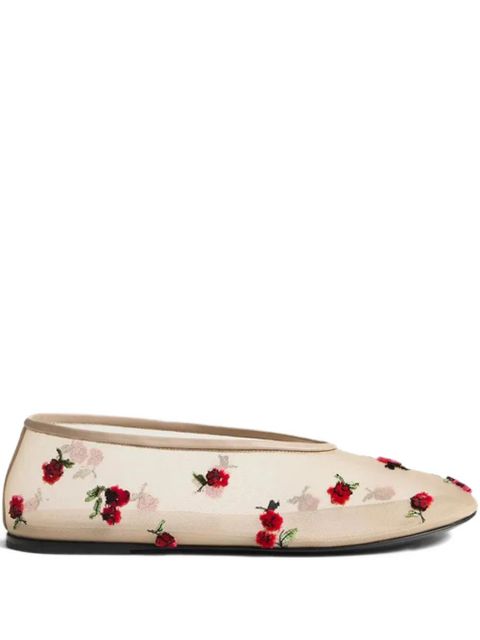 KHAITE Marcy raspberry-embroidered flats - Neutrals - zdjęcie produktu nr 1
