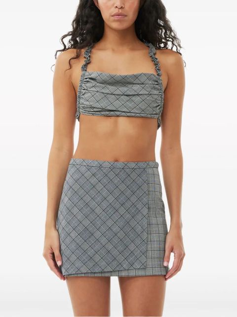 GANNI check-pattern ruched bralette - Grey