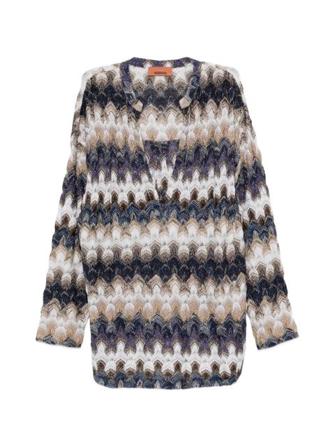Missoni zigzag-pattern V-neck top - Blue - zdjęcie produktu nr 1