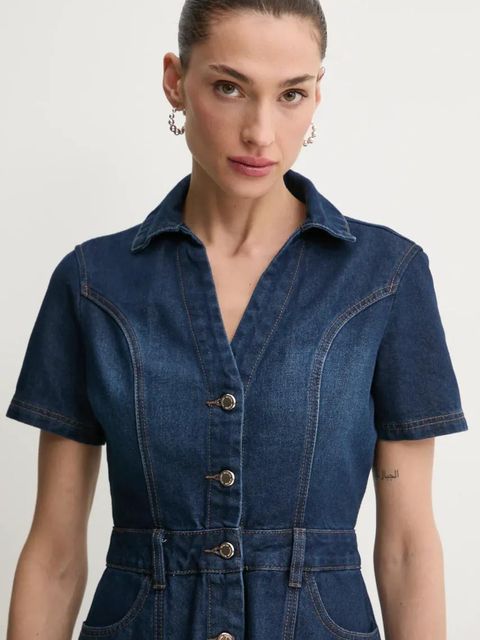 Morgan sukienka jeansowa kolor granatowy mini dopasowana